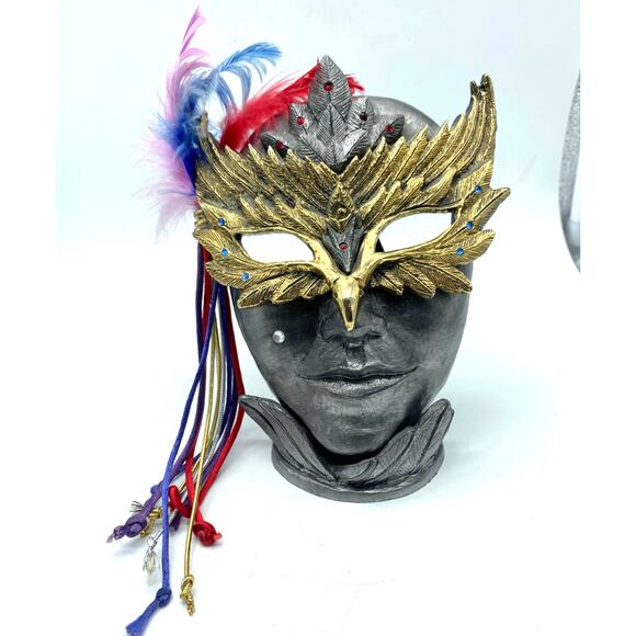Michael Ricker Pewter Mardi Gras Mask Sculpture with stand Nadine"505/545 signed - Picture 1 of 10